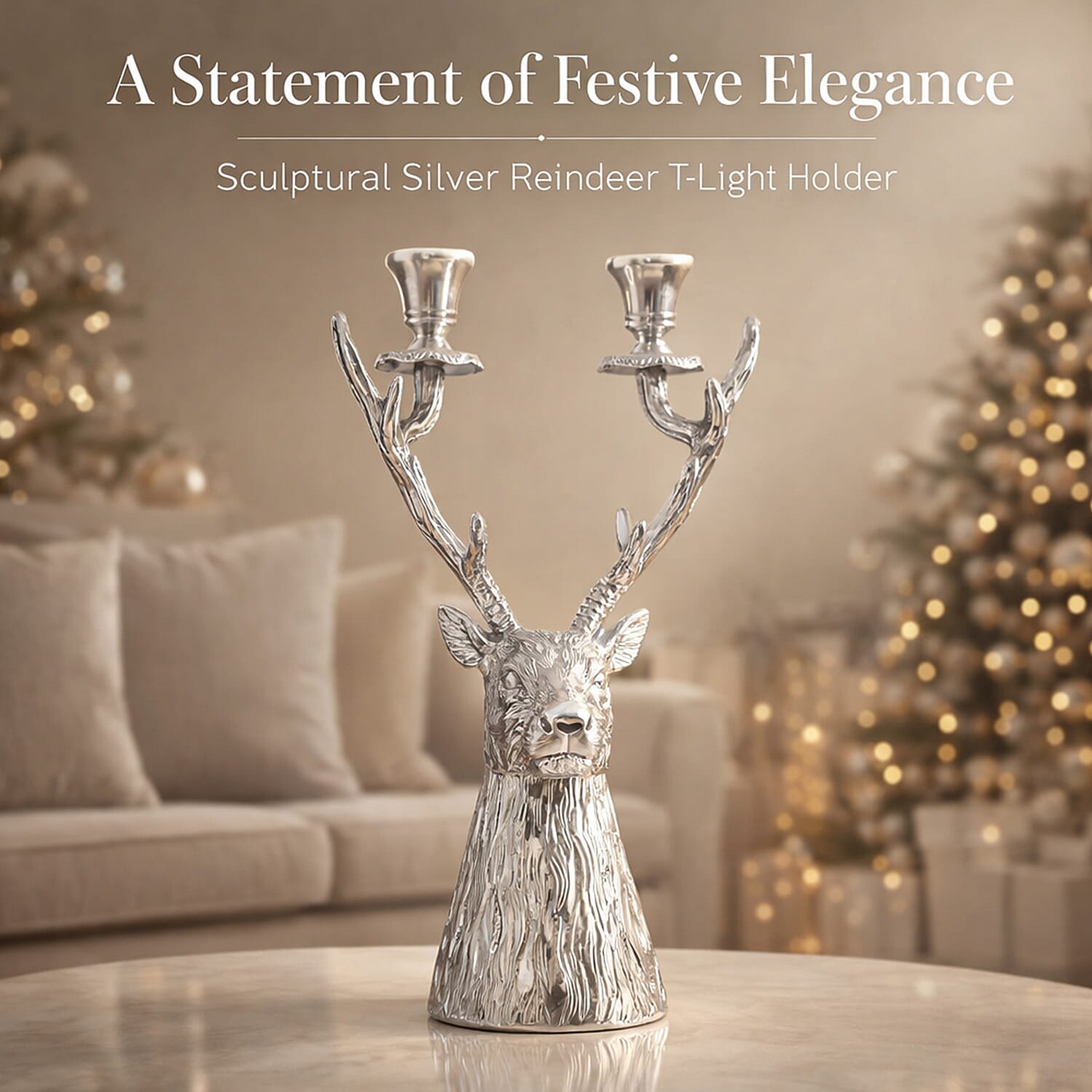 LIVMORE Reindeer T-Light Holder (50 x 25 x 20 cm) - Silver