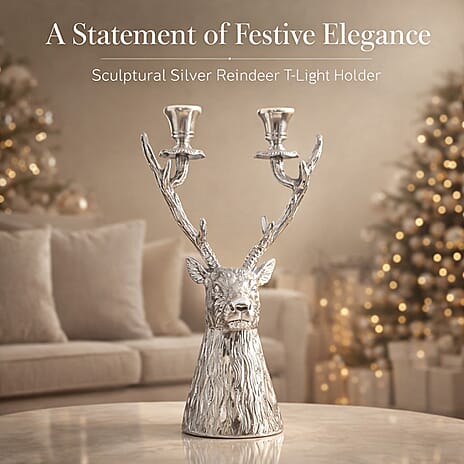 LIVMORE Reindeer T-Light Holder (50 x 25 x 20 cm) - Silver