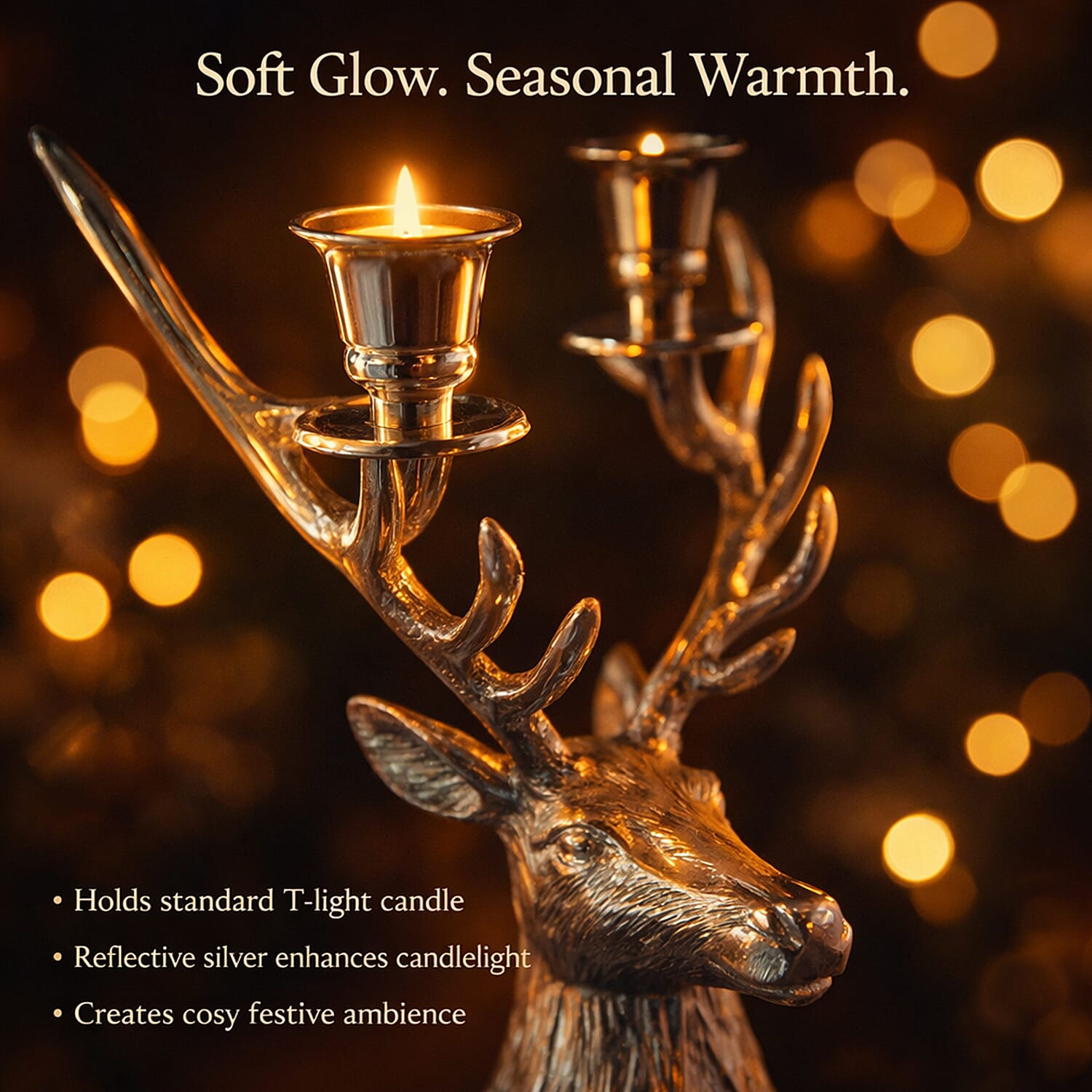 LIVMORE Reindeer T-Light Holder (50 x 25 x 20 cm) - Silver