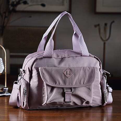 Multi-Pocket Handbag with Crossbody Strap (120 cm) - Dusty Pink