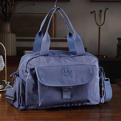 Multi-Pocket Handbag with Crossbody Strap (120 cm) - Blue