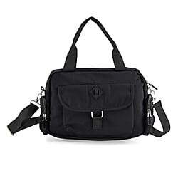 Multi-Pocket Handbag with Crossbody Strap (120 cm) - Black
