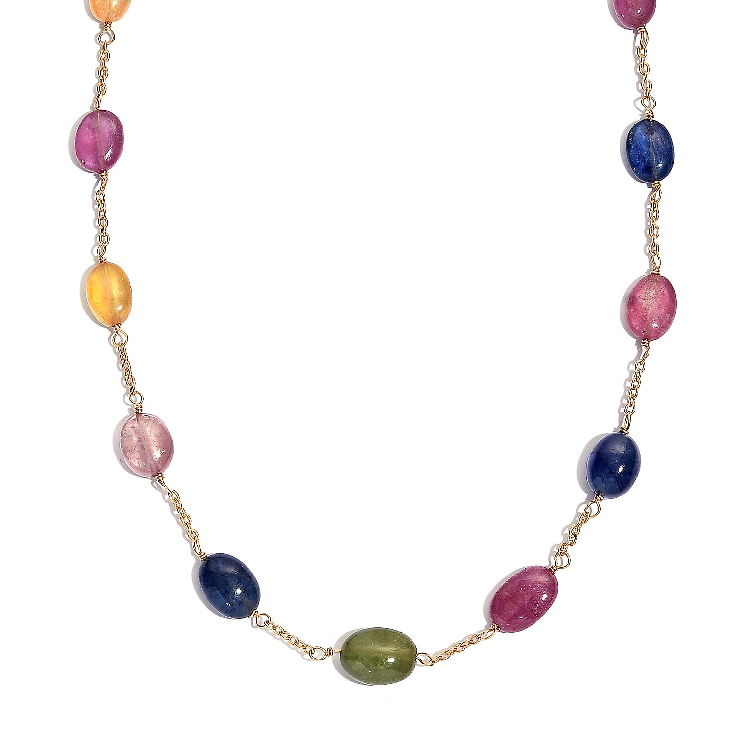 Limited Edition - Rainbow Sapphire Necklace (Size - 20) in 18K Vermeil Yellow Gold Plating Sterling Silver 40.00 Ct.