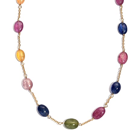 Limited Edition - Rainbow Sapphire Necklace (Size - 20) in 18K Vermeil Yellow Gold Plating Sterling Silver 40.00 Ct.