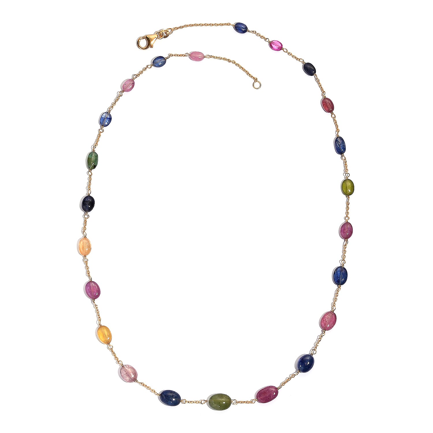 Limited Edition - Rainbow Sapphire Necklace (Size - 20) in 18K Vermeil Yellow Gold Plating Sterling Silver 40.00 Ct.