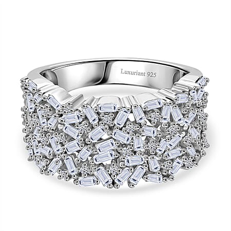 LUXURIANT 1 Ct. Lab Grown Diamond Firecracker Ring in Rhodium Overlay Sterling Silver (SI-GH)