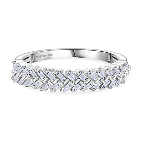 LUXURIANT Lab Grown Diamond Half-Eternity Ring in Rhodium Overlay Sterling Silver (SI-GH) LUXURIANT Lab Grown Diamond Half-Eternity Ring in Rhodium Overlay Sterling Silver (SI-GH)