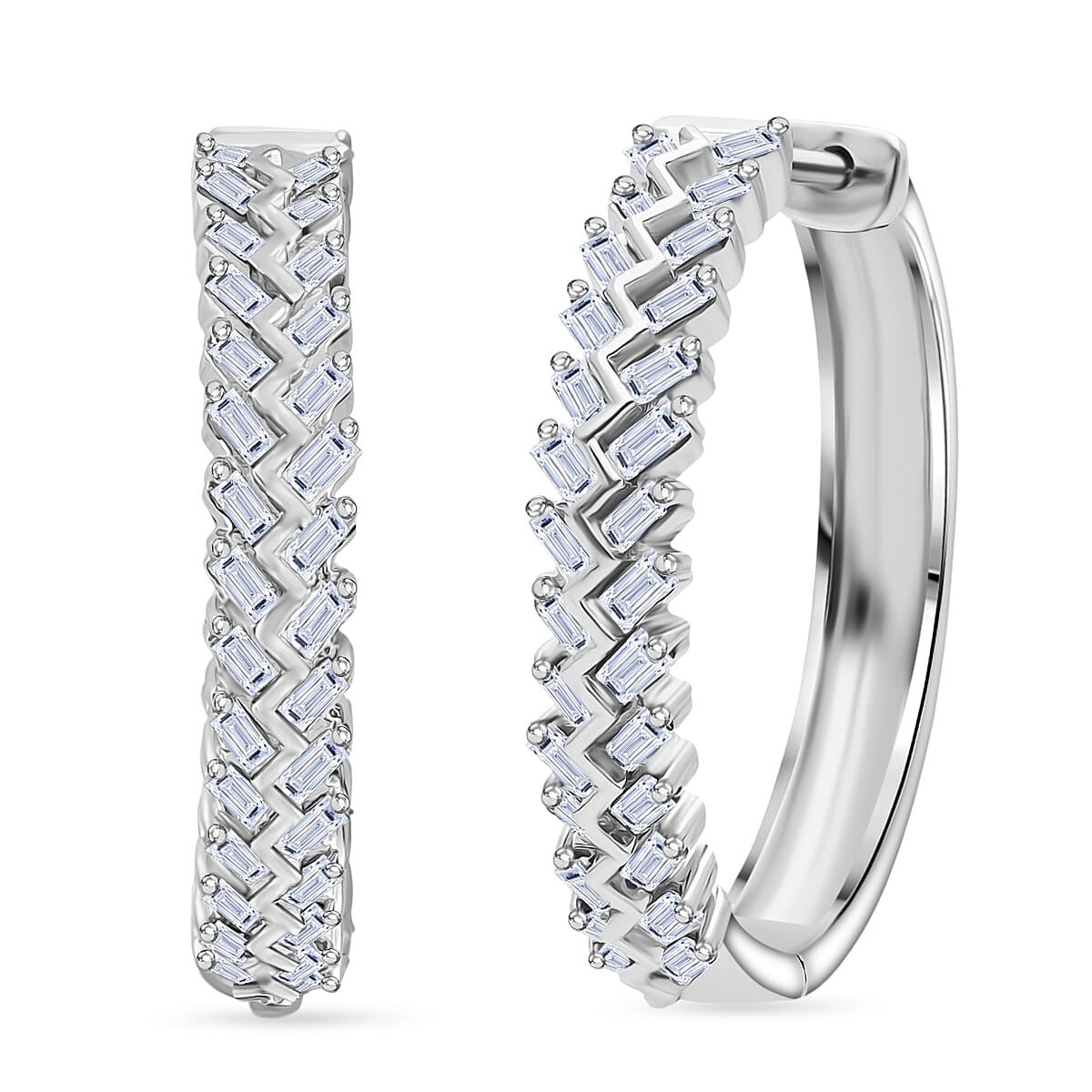 Luxuriant Lab Grown Diamond (SI-GH) Earring with Hoop in Rhodium Overlay Sterling Silver 0.50ct