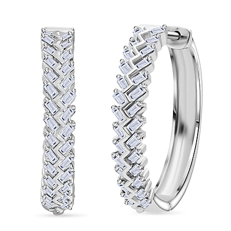 LUXURIANT Lab Grown Diamond Hoop Earring in Rhodium Overlay Sterling Silver (SI-GH)