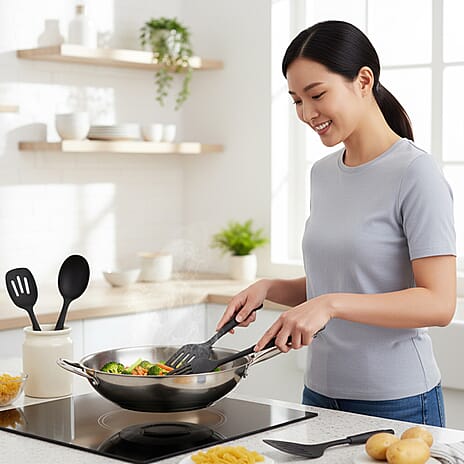 3-Piece Cookware Utensil Set- Inc. Slotted Spoon, Solid Spoon, - Spatula - Black