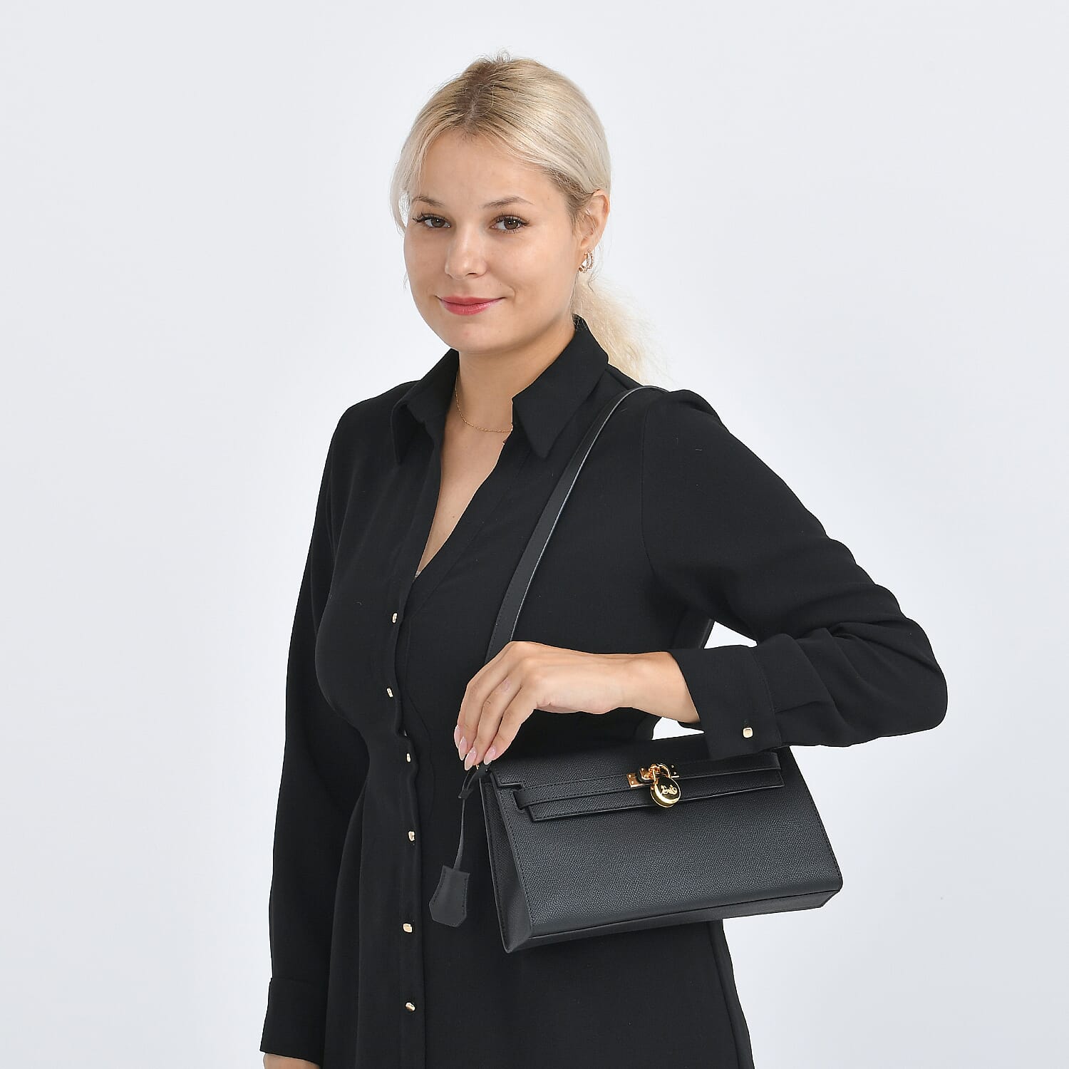 Guanchi Stylish Genuine Leather Crossbody Bag with Shoulder Strap - Black