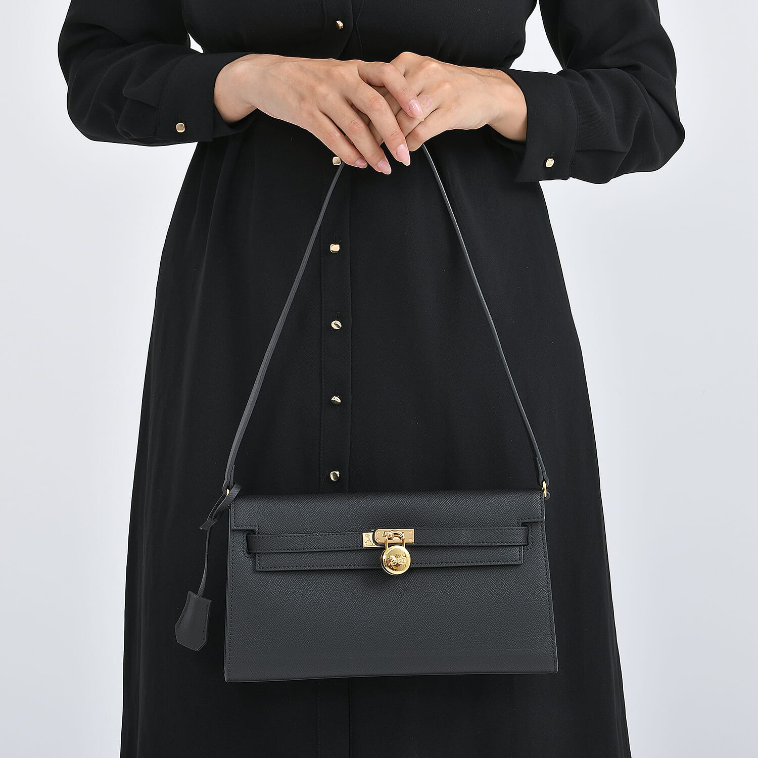 Guanchi Stylish Genuine Leather Crossbody Bag with Shoulder Strap - Black