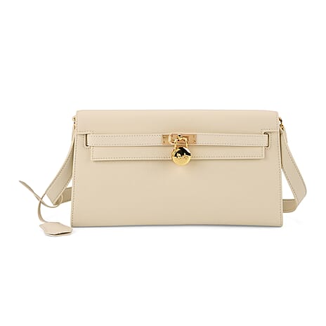 Guanchi Stylish Crossbody Genuine Leather Bag with Shoulder Strap - Cream