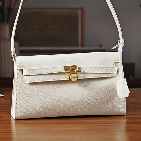 Guanchi Stylish Crossbody Genuine Leather Bag with Shoulder Strap - Cream
