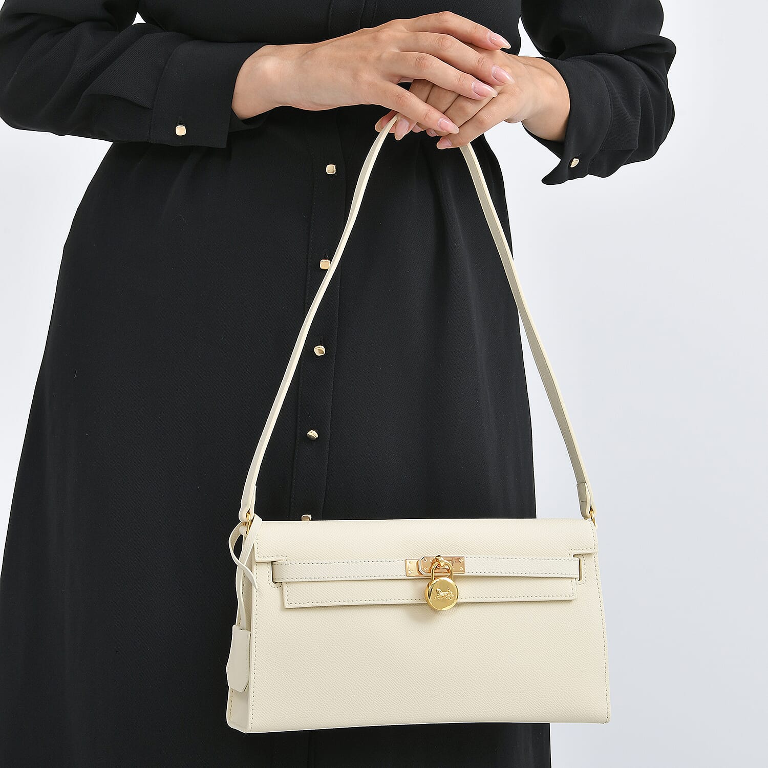 Guanchi Stylish Crossbody Genuine Leather Bag with Shoulder Strap - Cream