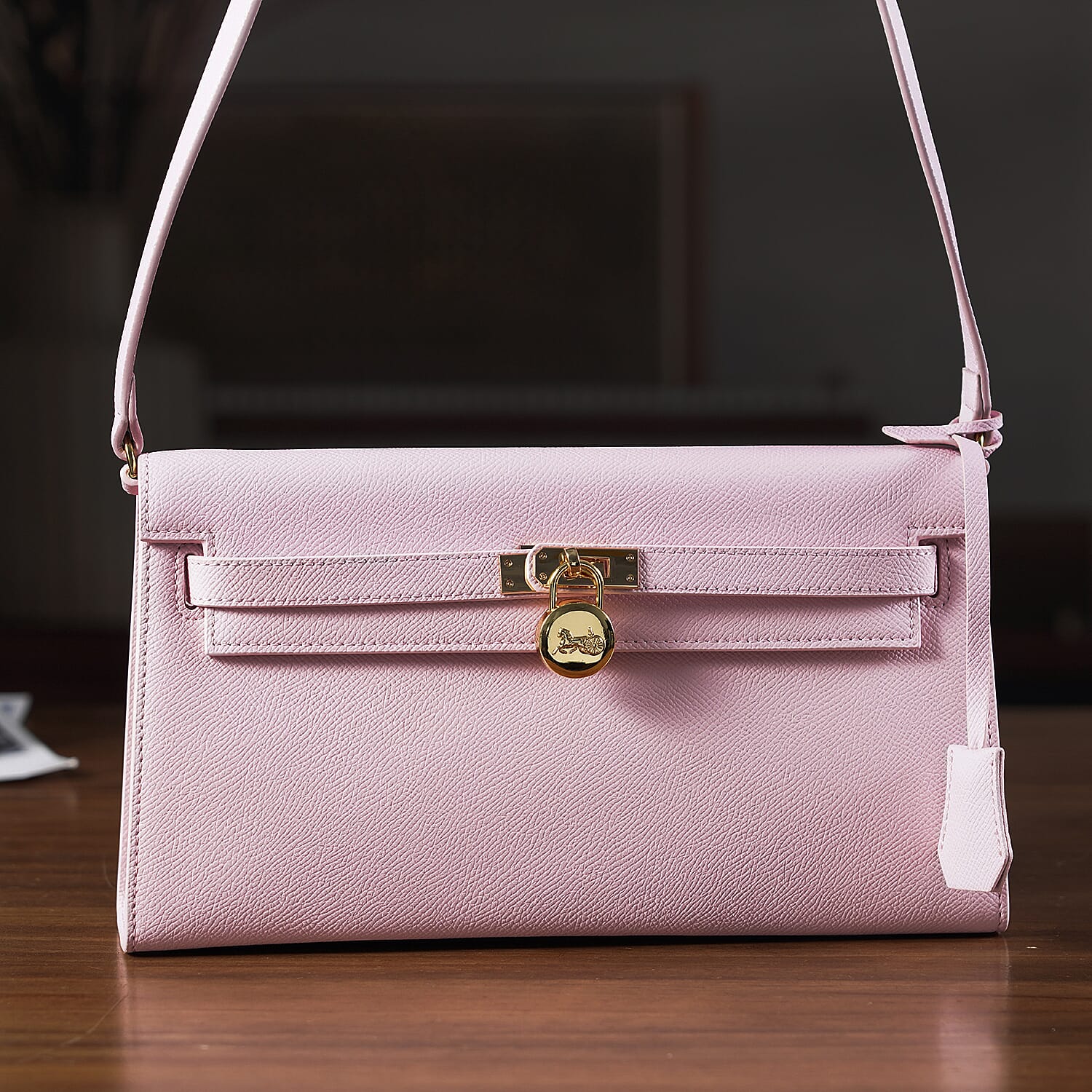 Guanchi Stylish Genuine Leather Crossbody Bag with Shoulder Strap - Pink