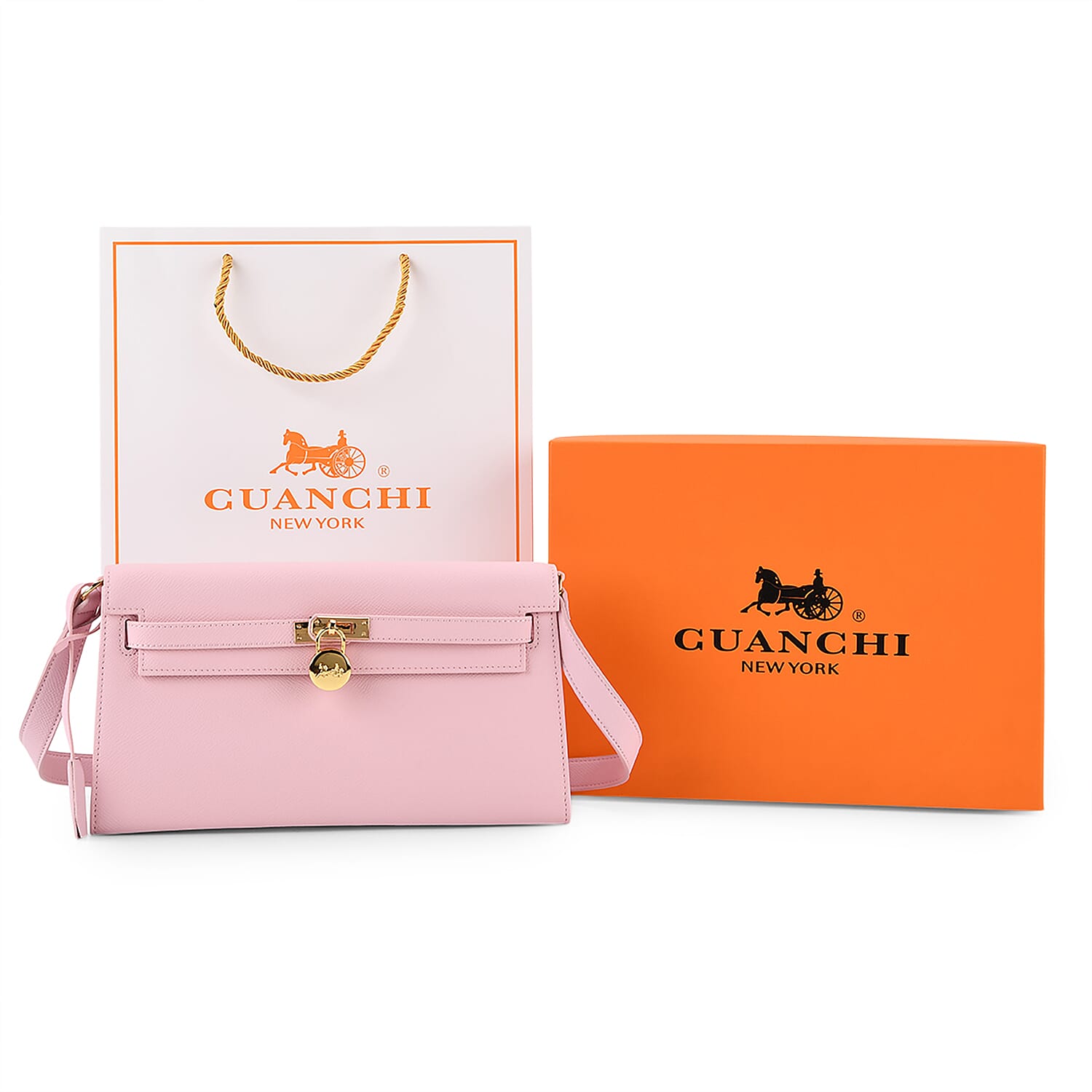 Guanchi Stylish Genuine Leather Crossbody Bag with Shoulder Strap - Pink