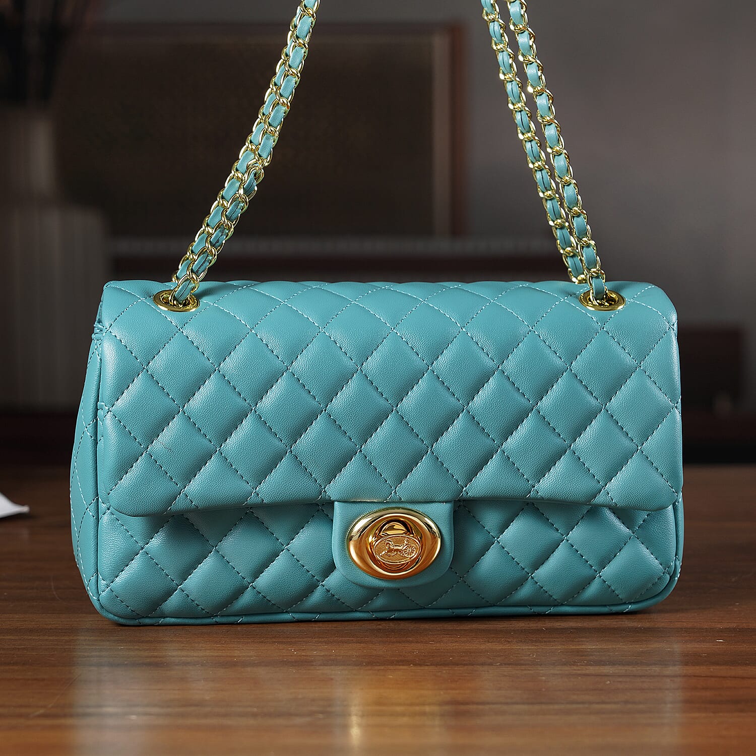 Guanchi Stylish Genuine Leather Crossbody Bag with Shoulder Chain Strap - Teal
