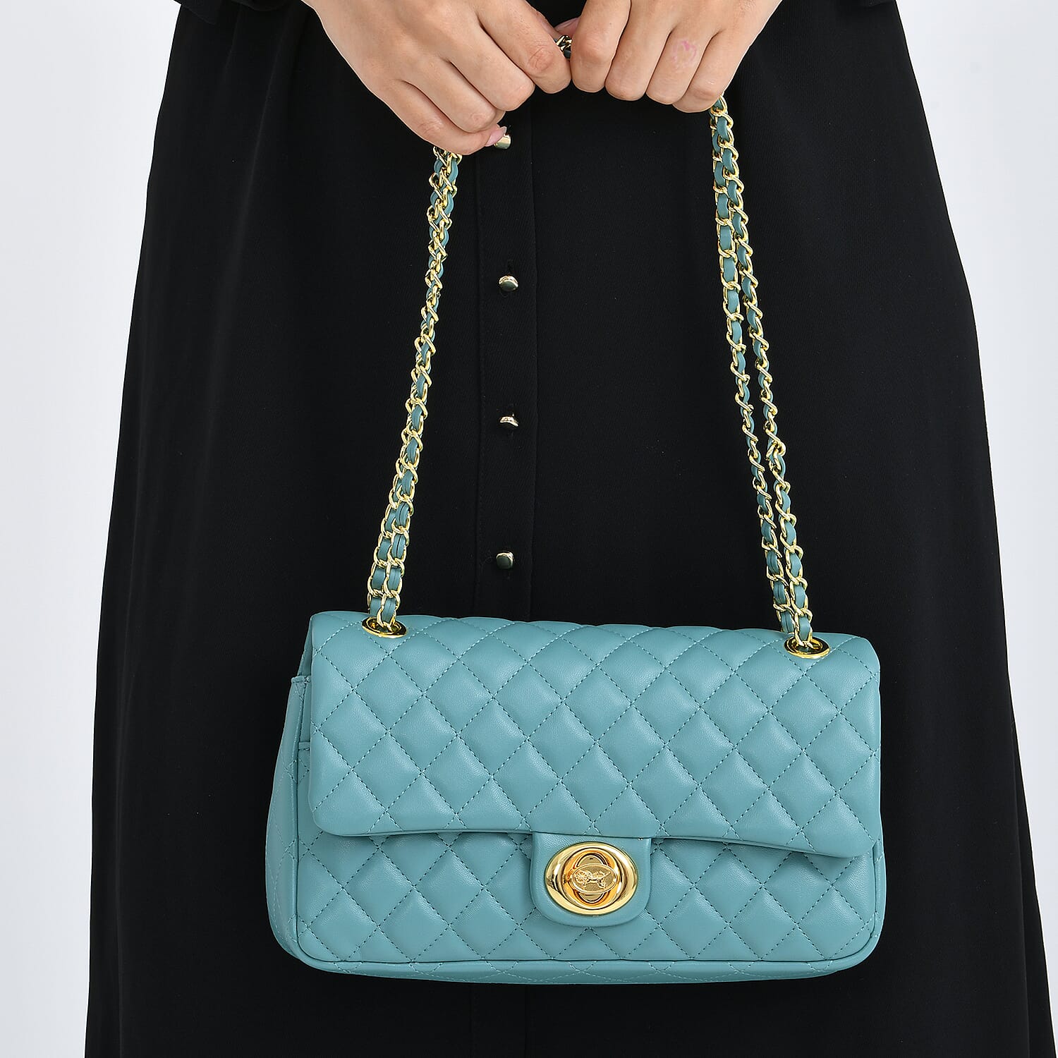 Guanchi Stylish Genuine Leather Crossbody Bag with Shoulder Chain Strap - Teal