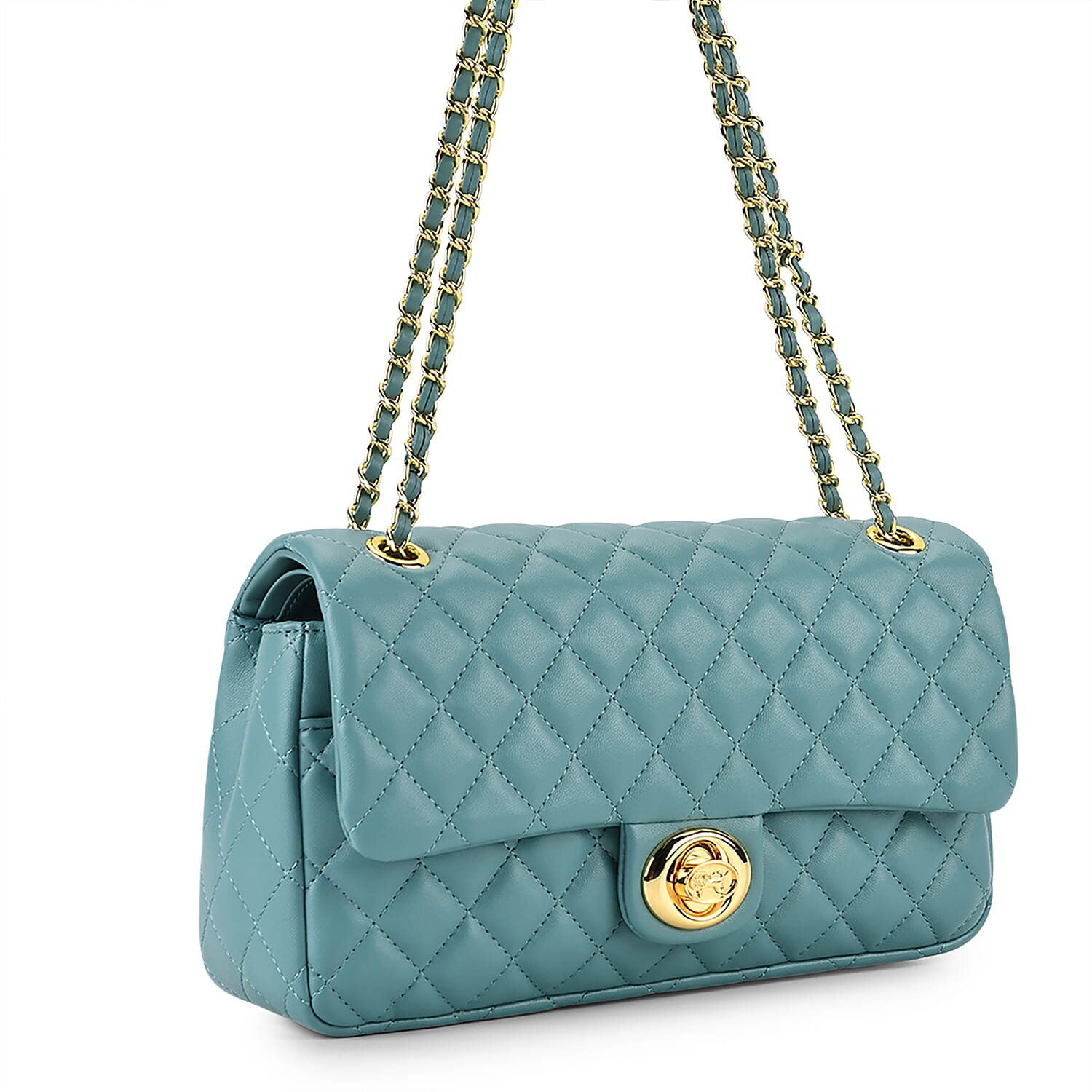 Guanchi Stylish Genuine Leather Crossbody Bag with Shoulder Chain Strap - Teal