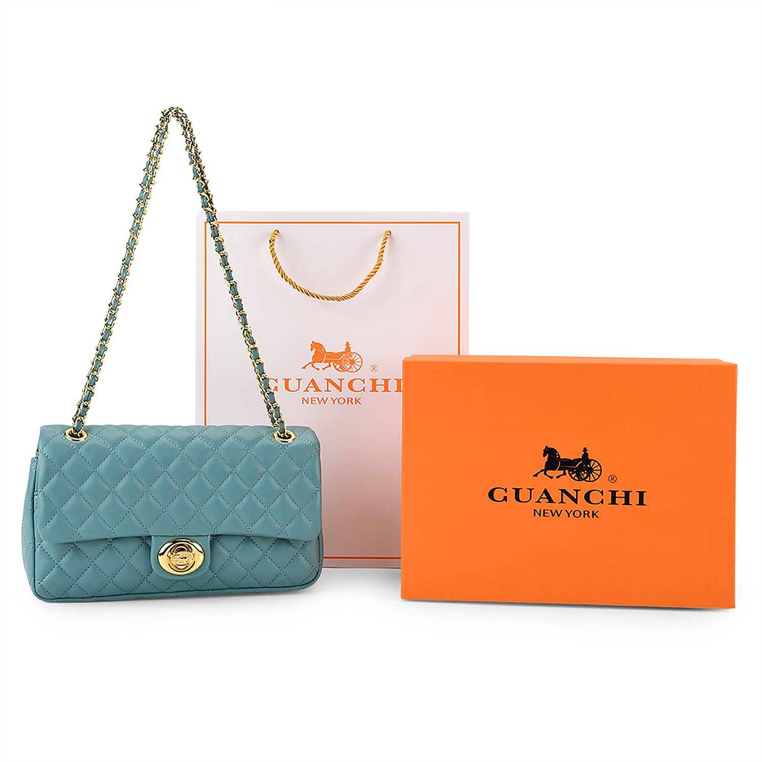 Guanchi Stylish Genuine Leather Crossbody Bag with Shoulder Chain Strap - Teal