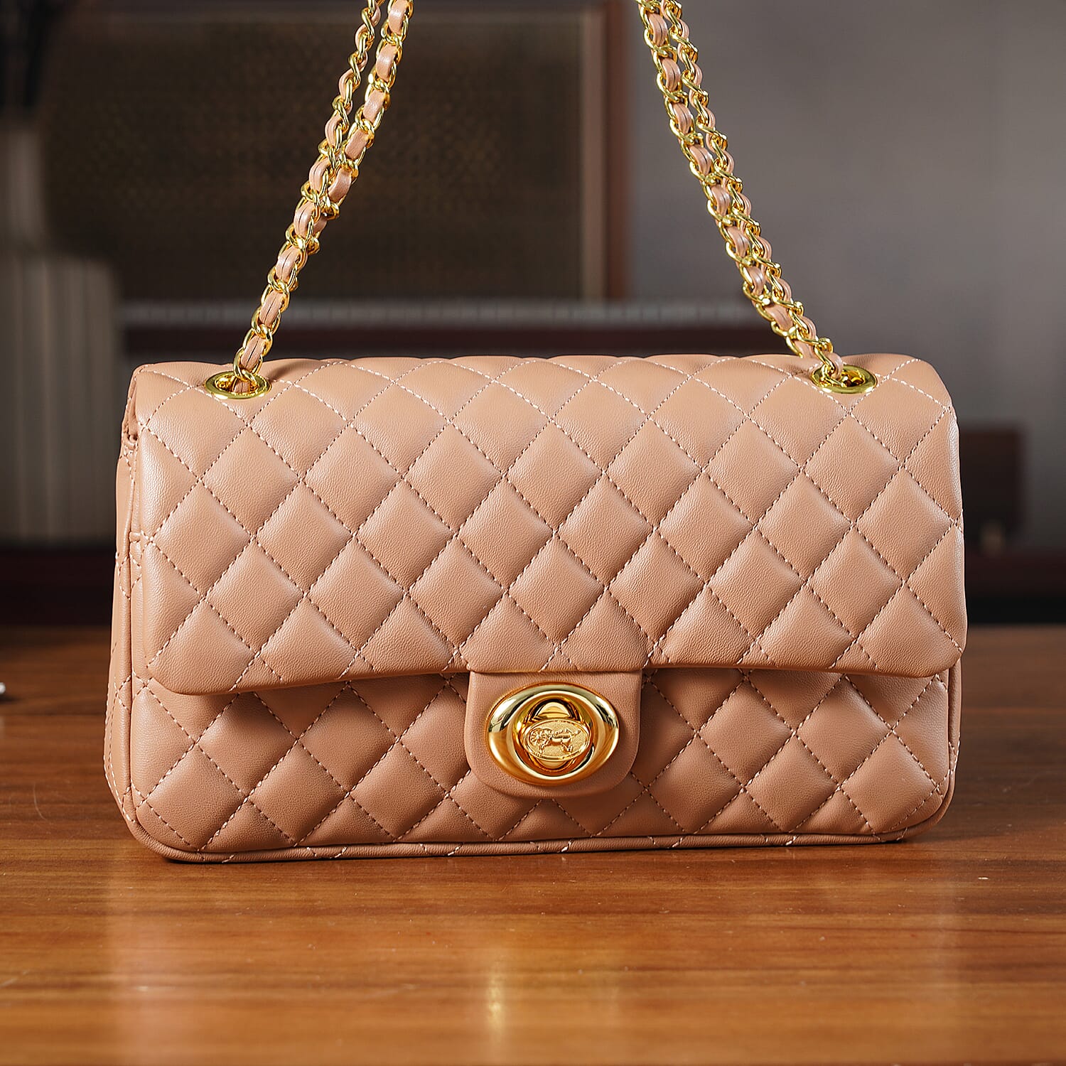 Guanchi Stylish Genuine Leather Crossbody Bag with Shoulder Chain Strap - Cappuccino