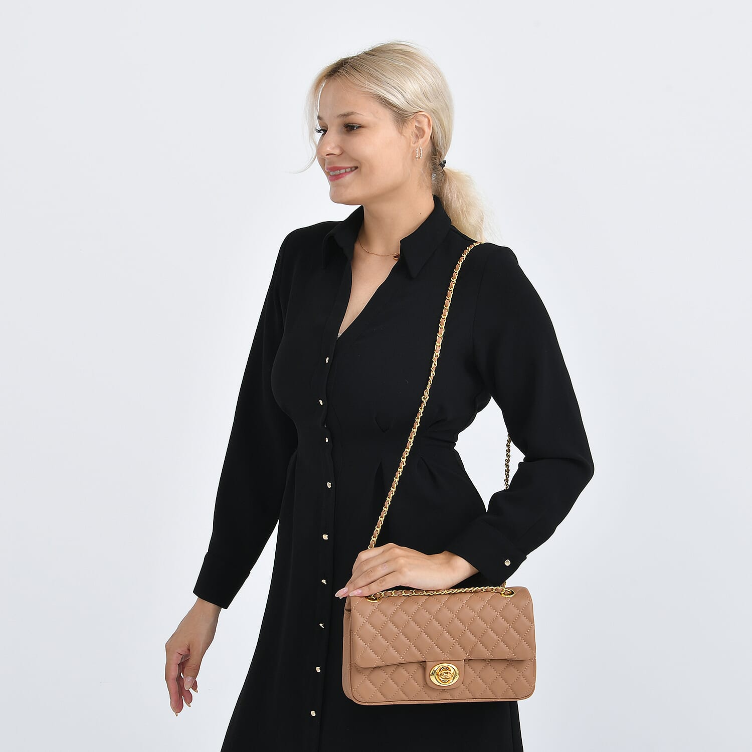 Guanchi Stylish Genuine Leather Crossbody Bag with Shoulder Chain Strap - Cappuccino