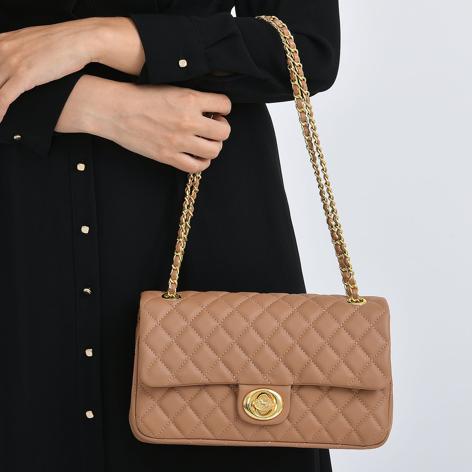 Guanchi Stylish Genuine Leather Crossbody Bag with Shoulder Chain Strap - Cappuccino