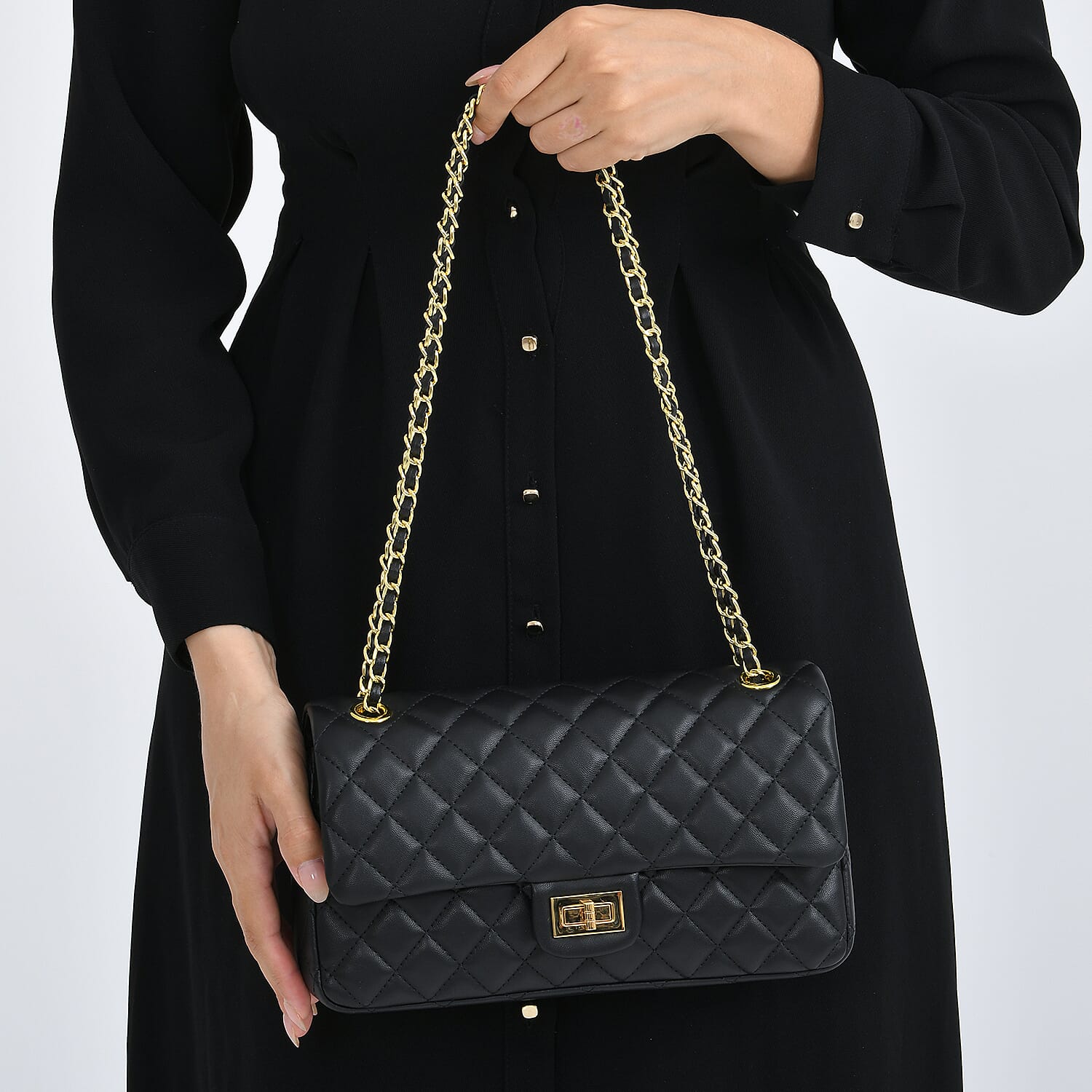 Guanchi Stylish Genuine Leather Crossbody Bag with Shoulder Chain Strap - Black