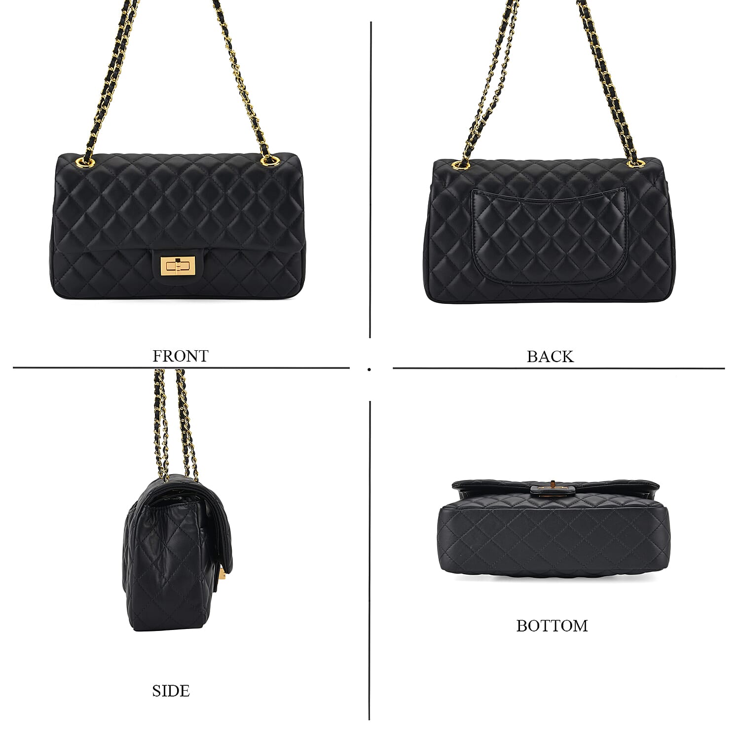 Guanchi Stylish Genuine Leather Crossbody Bag with Shoulder Chain Strap - Black