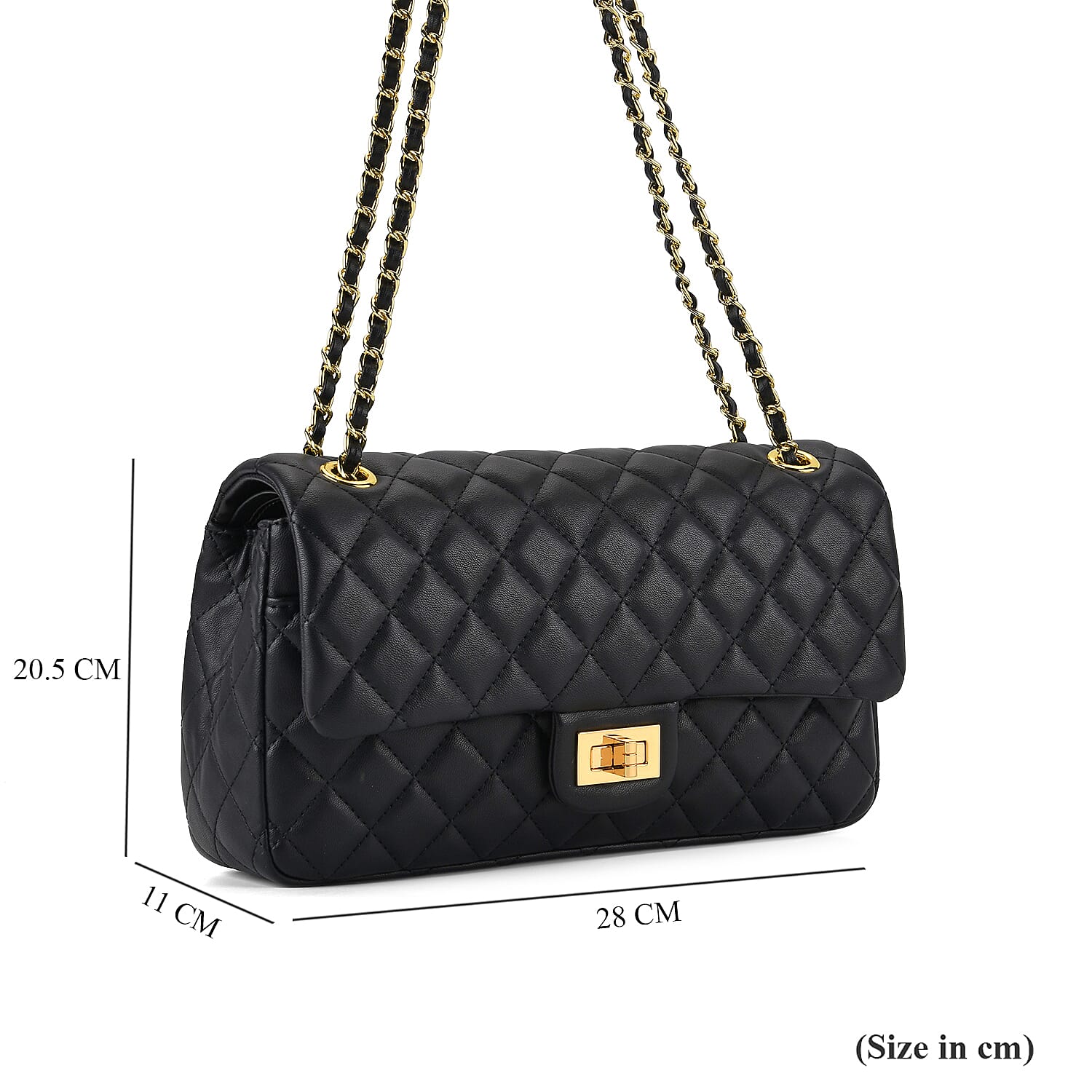 Guanchi Stylish Genuine Leather Crossbody Bag with Shoulder Chain Strap - Black