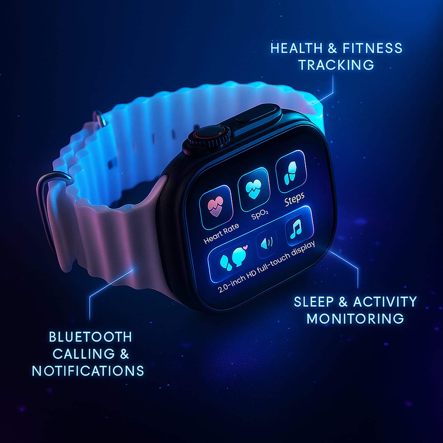 i20 Ultra 2 Max 10-in-1 Smartwatch Set with Earphones & 7 Straps - Black