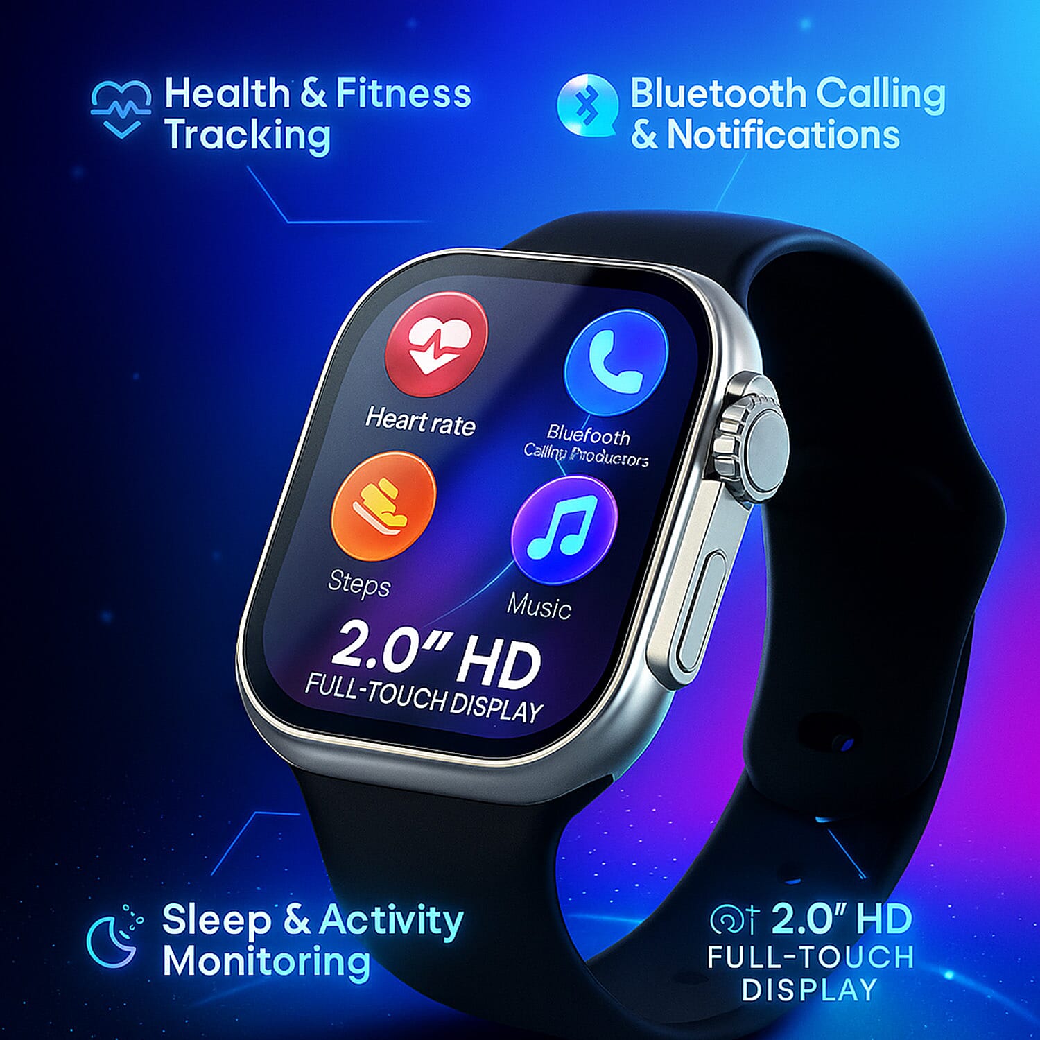 i20 Ultra 2 Max 10-in-1 Smartwatch Set with Earphones & 7 Straps - Black