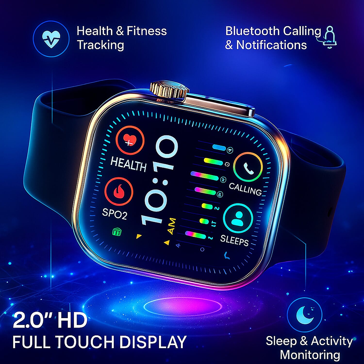 i20 Ultra 2 Max 10-in-1 Smartwatch Set with Earphones & 7 Straps - Black