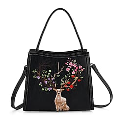 Floral Deer Embroidered Sling Handbag - Terracotta