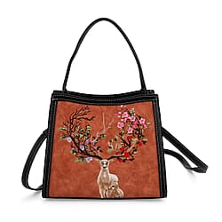Floral Deer Embroidered Sling Handbag - Terracotta