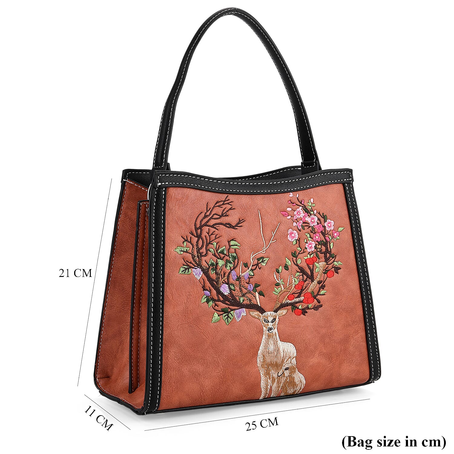 Floral Deer Embroidered Sling Handbag - Terracotta