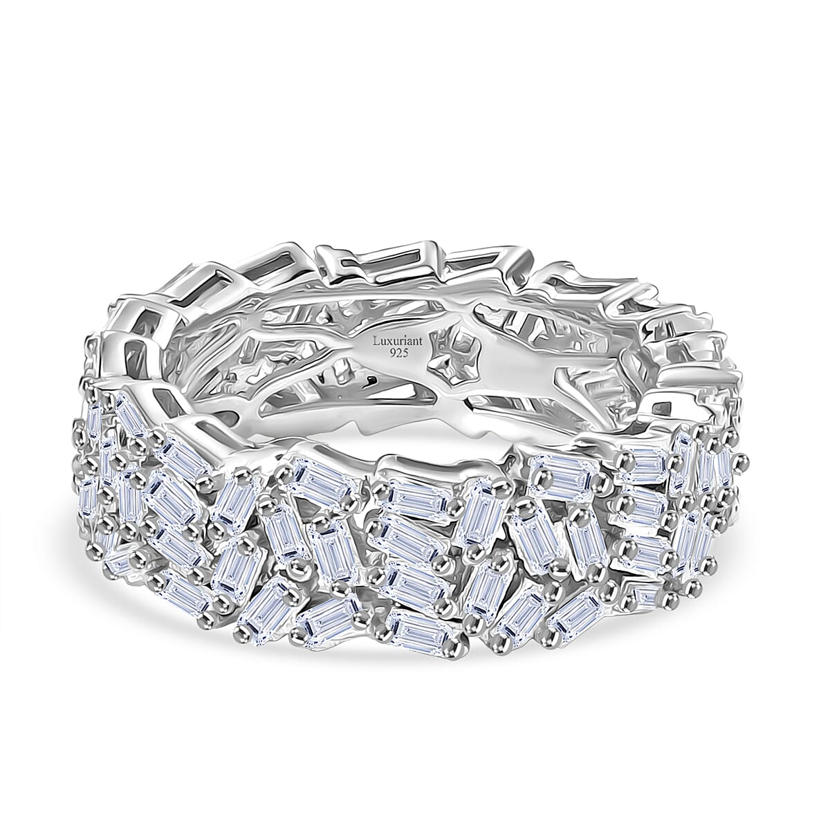 Designer Inspired - Luxuriant Lab Grown Diamond (SI-GH) Firecracker Ring in Rhodium Overlay Sterling Silver 2Ct.