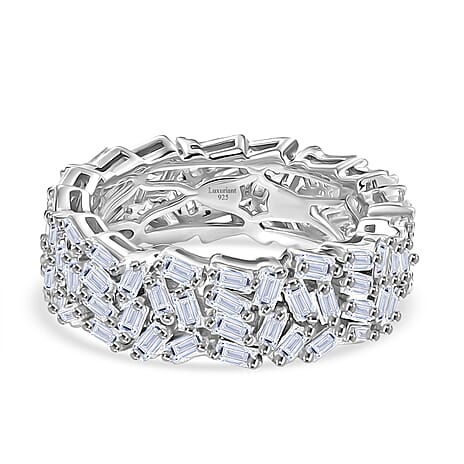 Designer Inspired - Luxuriant Lab Grown Diamond (SI-GH) Firecracker Ring in Rhodium Overlay Sterling Silver 2Ct.