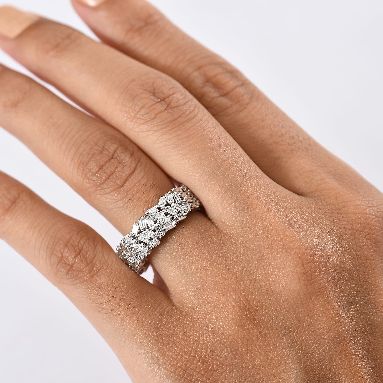 Designer Inspired - Luxuriant Lab Grown Diamond (SI-GH) Firecracker Ring in Rhodium Overlay Sterling Silver 2Ct.
