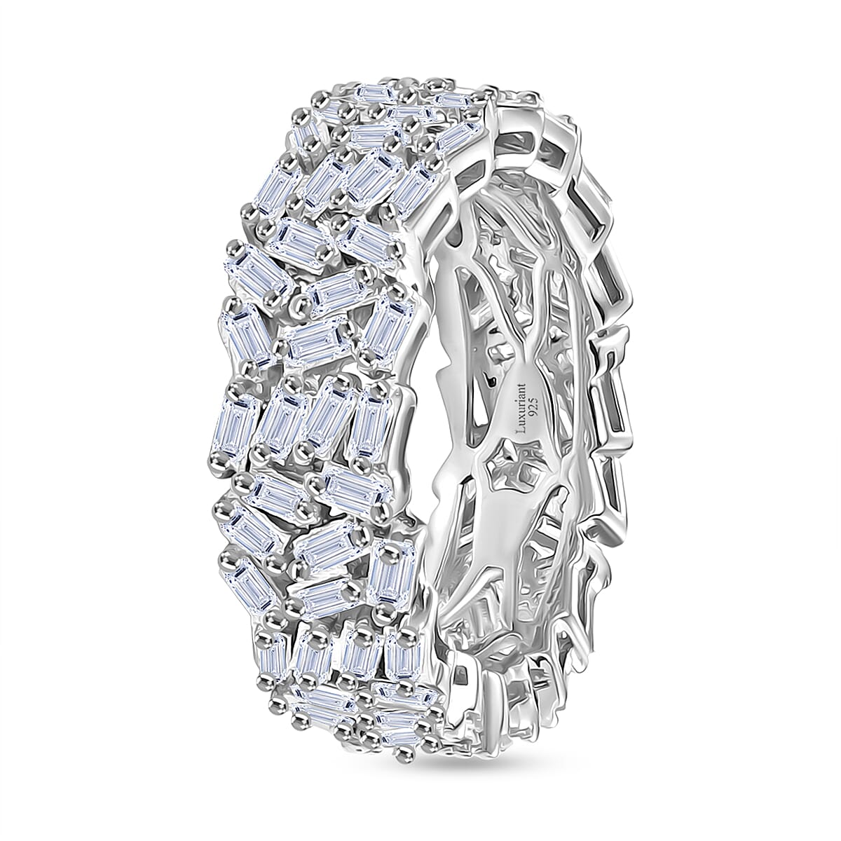 Designer Inspired - Luxuriant Lab Grown Diamond (SI-GH) Firecracker Ring in Rhodium Overlay Sterling Silver 2Ct.