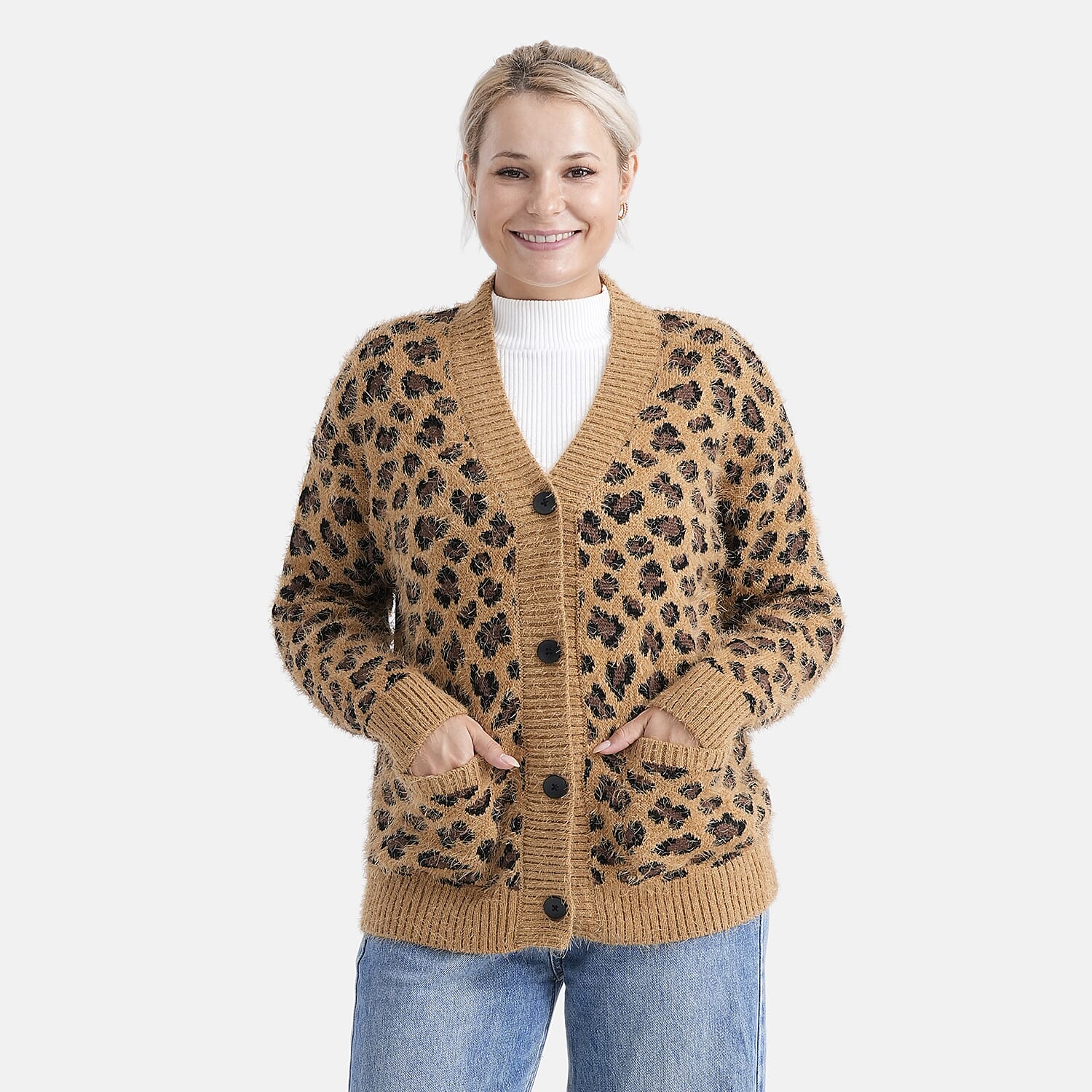 - MAISI Leopard Print Knit Cardigan (One Size UK 8-18) - Brown - Black