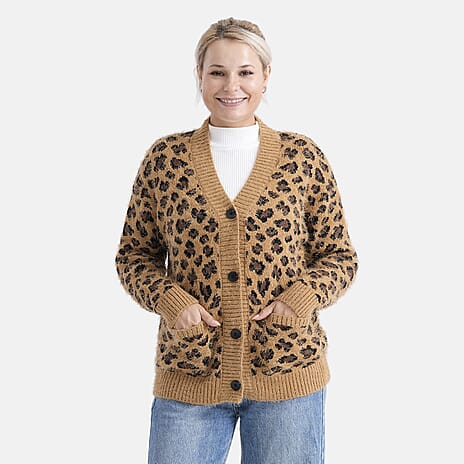 - MAISI Leopard Print Knit Cardigan (One Size UK 8-18) - Brown - Black
