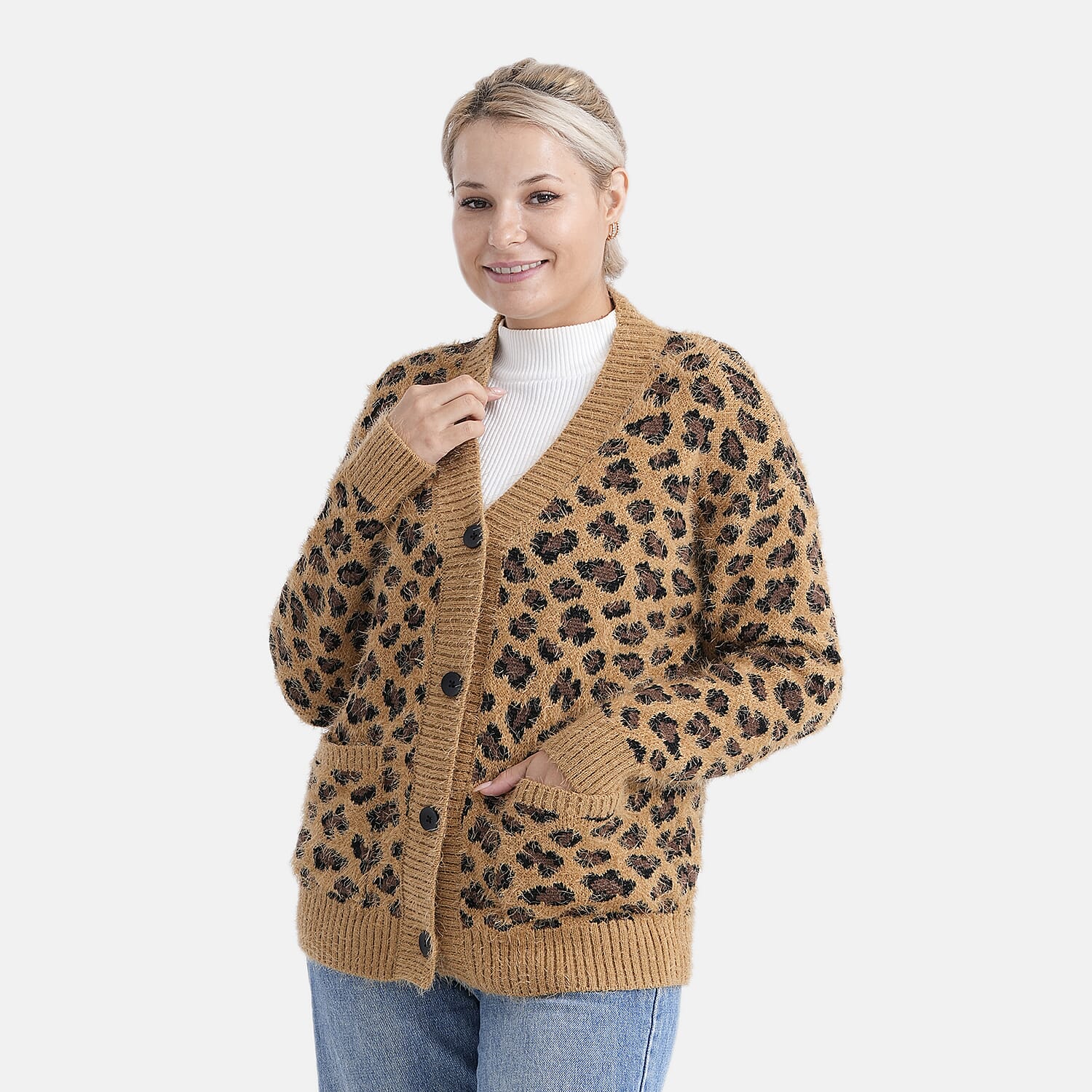 - MAISI Leopard Print Knit Cardigan (One Size UK 8-18) - Brown - Black