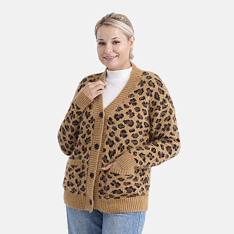 - MAISI Leopard Print Knit Cardigan (One Size UK 8-18) - Brown - Black
