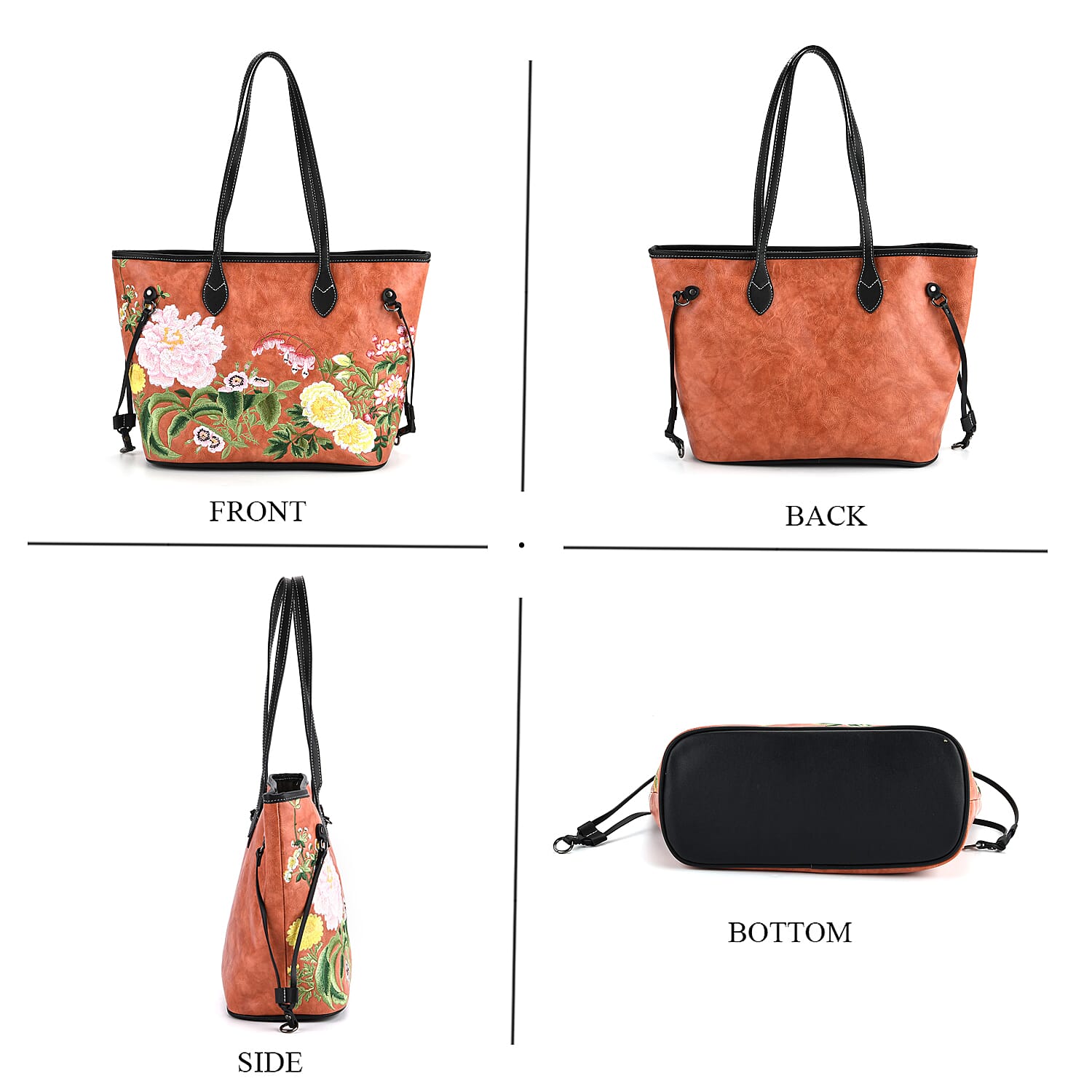 Floral Embroidered Tote Bag - Terracotta