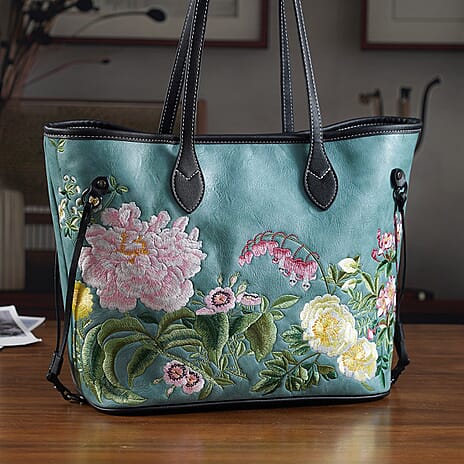 PU Patterned Tote Bag (Size 46x15x28 cm) - Green & Blue