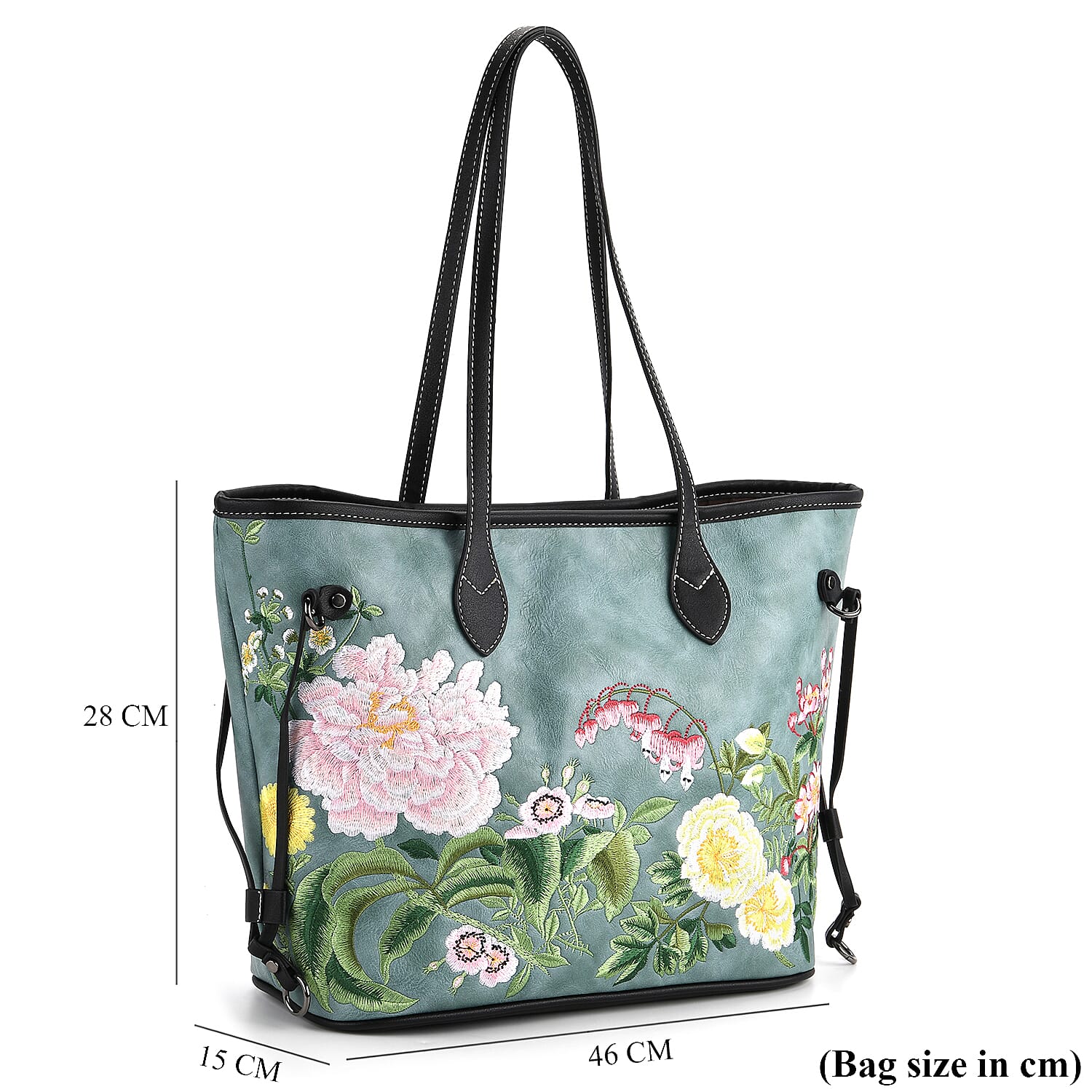 Floral Embroidered Tote Bag - Blue
