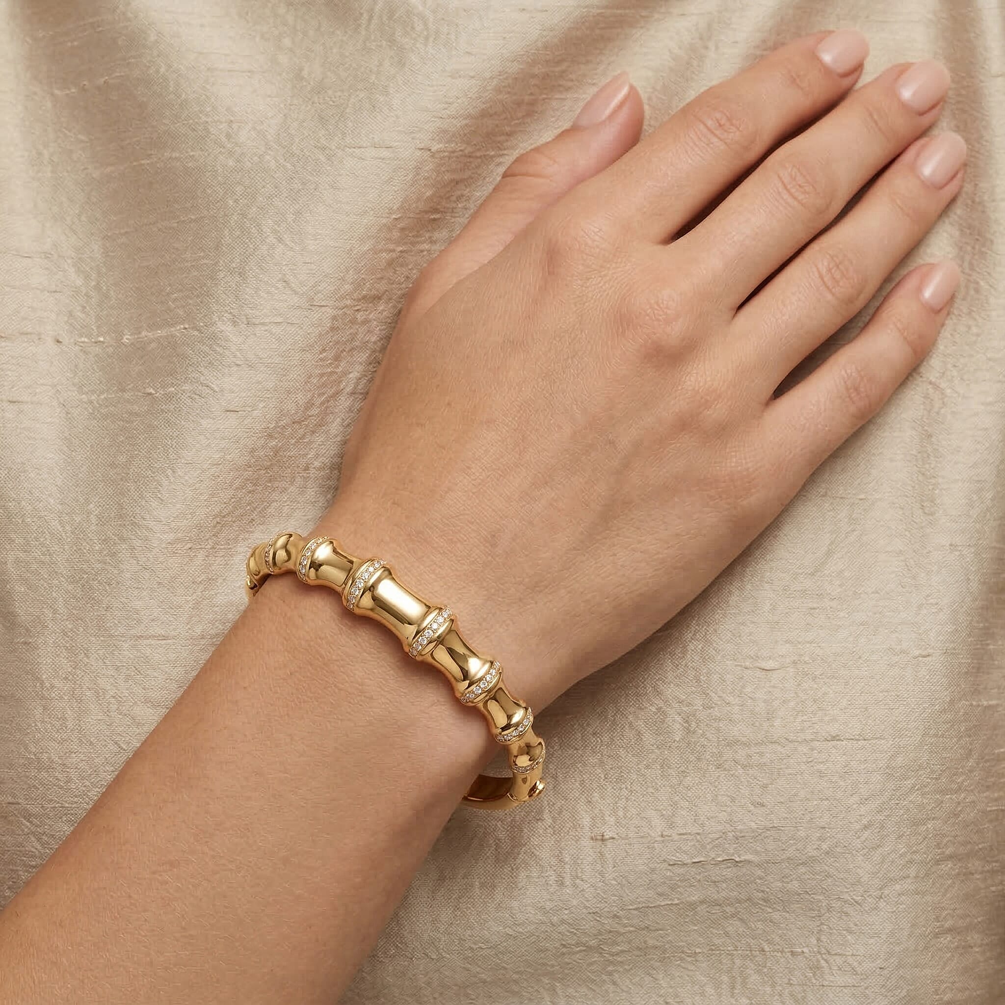 Austrian White Crystal Full Bangle (Size - 7) in Yellow Gold Tone