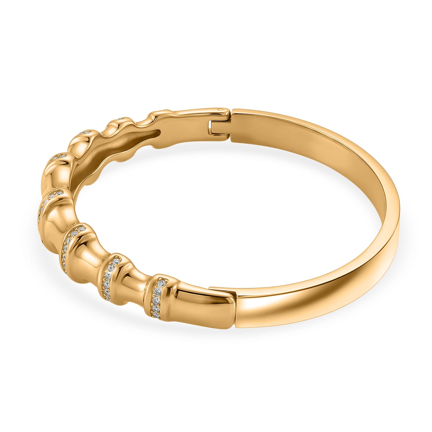 Austrian White Crystal Full Bangle (Size - 7) in Yellow Gold Tone